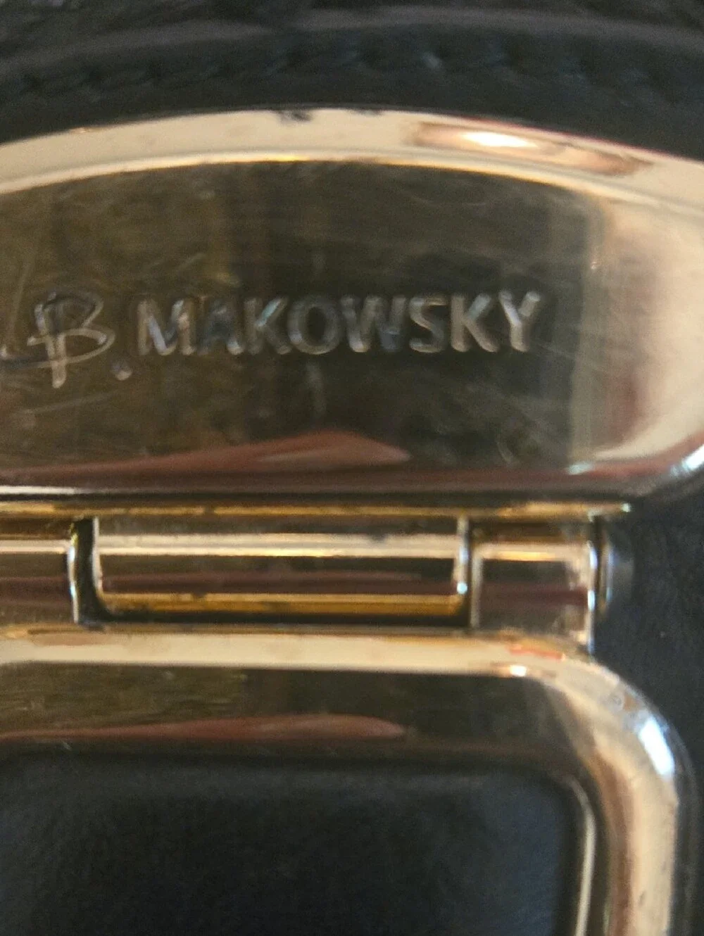 b. makowsky Black Pebbled Leather Shoulder Bag with Gold Hardware